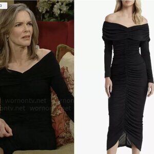 NEW MISHA Isaure Ruched Long Sleeve Bodycon Cocktail Midi Dress S 36 Black